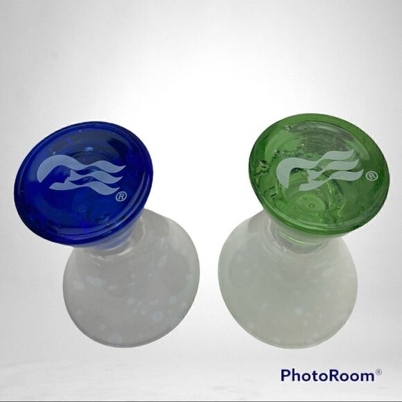 Shot Glasses Pedestal Style Green and Cobalt Blue Glass Set of 2 - Picture 4 of 9